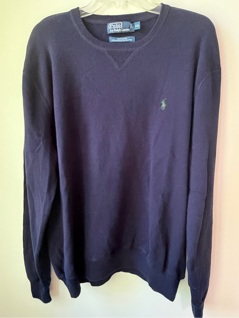 90's Vintage Polo Ralph Lauren Sweater Men's XXL Navy Blue Crewneck Cotton